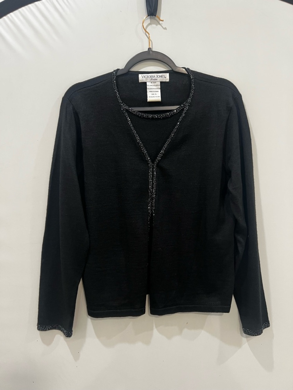 Victoria Jones Cardigan Womens Large Black Petite Embellished Business Casual